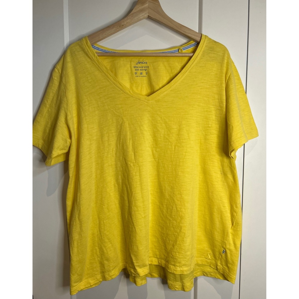 Joules Celina Solid V-Neck T-Shirt Yellow Short Sleeve Size 16 US